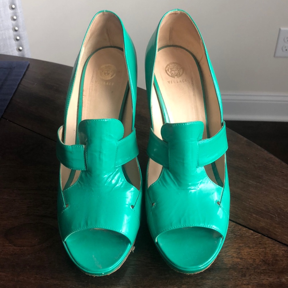 Versace teal green heel